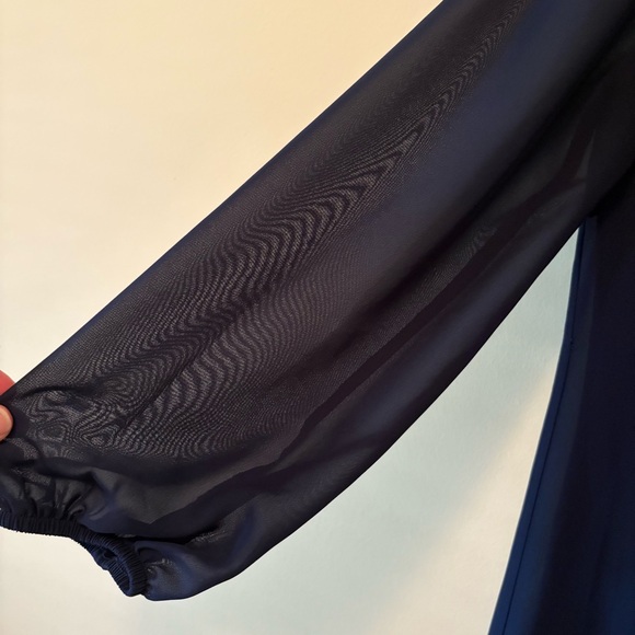 Xhilaration Navy Blue Blouse Shirt Dress MIDI Bell Sleeves - Picture 4 of 6